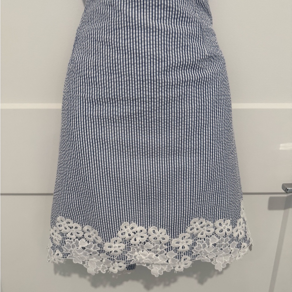 Maison Jules Navy and White Pencil Skirt with Floral Lace